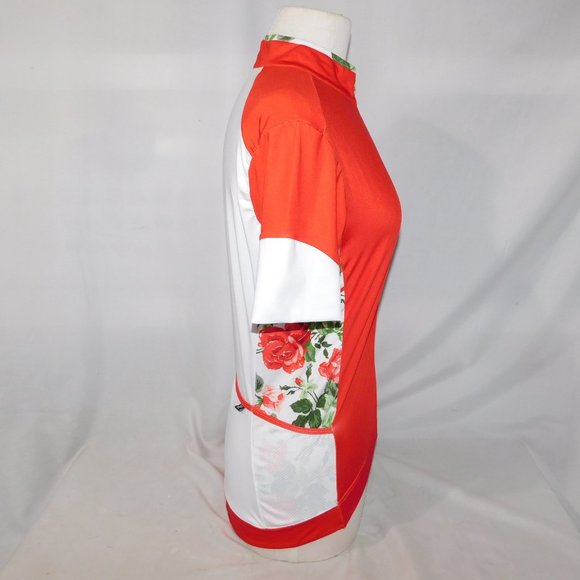 Jolie Ride Womens L White Red Roses Full Zip Short sleeve Cycling Jersey - Picture 5 of 10
